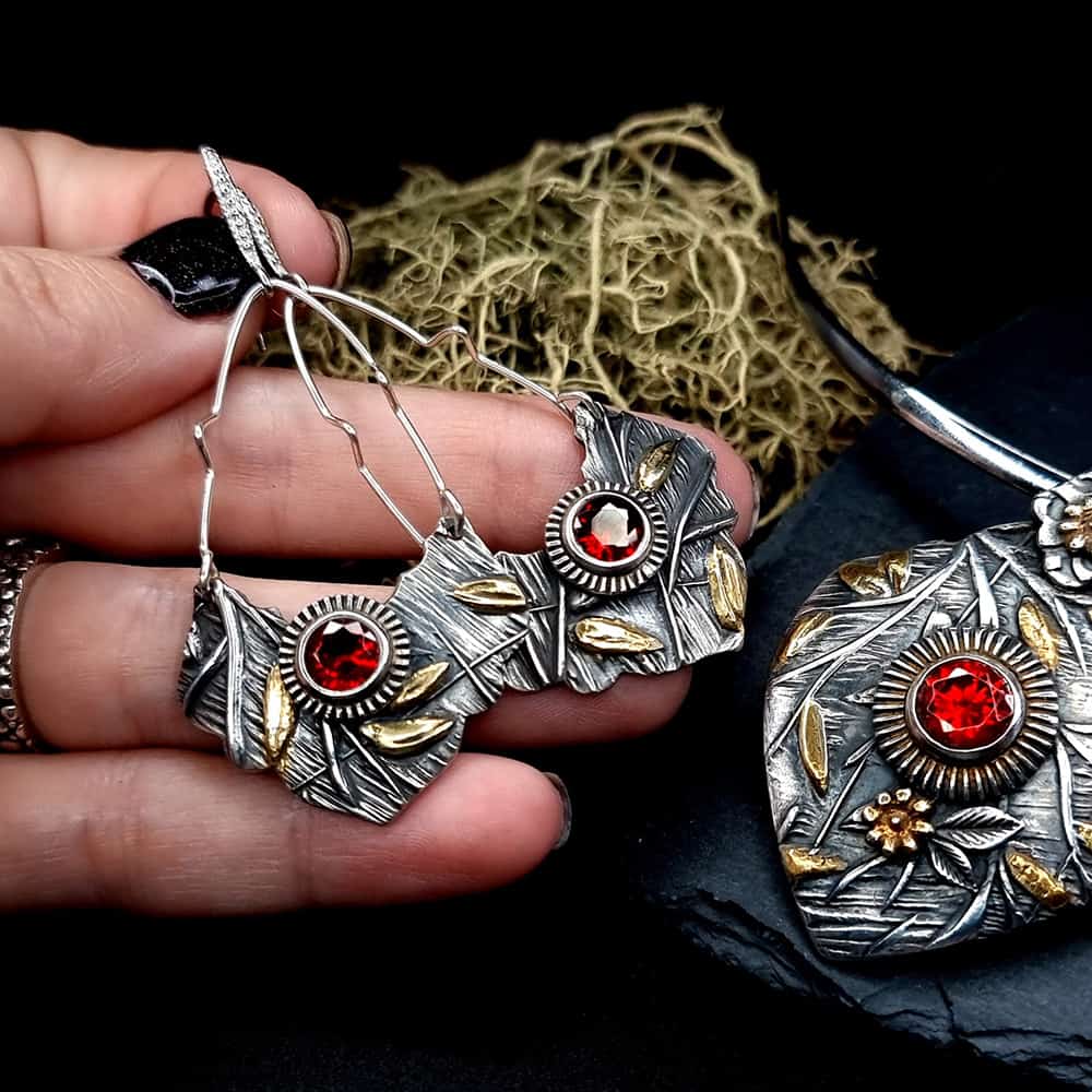 Fine Silver Earrings with Red CZ Earrings SweetyBijou Jewelry