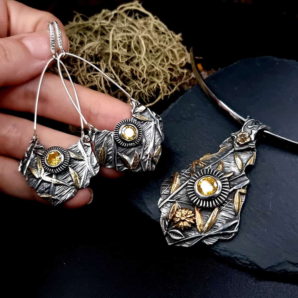 Fine Silver Earrings with Yellow CZ Earrings SweetyBijou Jewelry