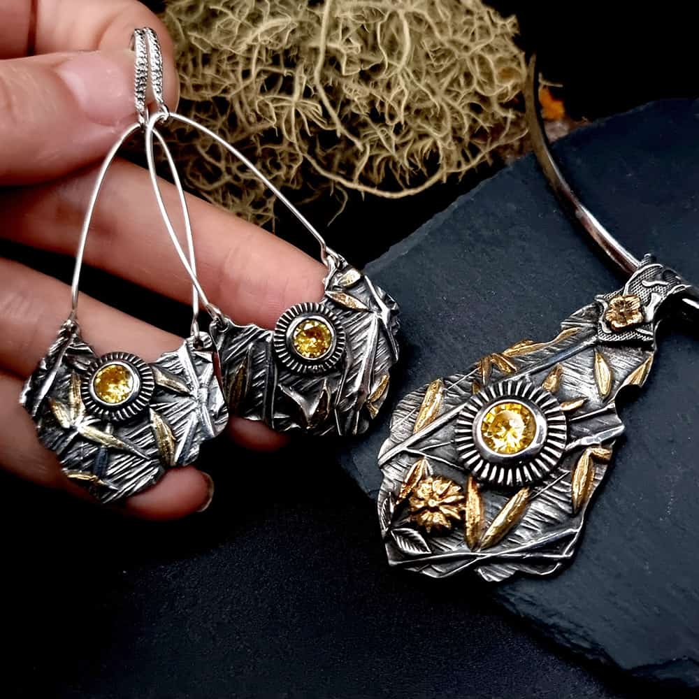 Fine Silver Earrings with Yellow CZ Earrings SweetyBijou Jewelry