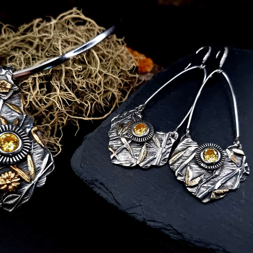 Fine Silver Earrings with Yellow CZ Earrings SweetyBijou Jewelry