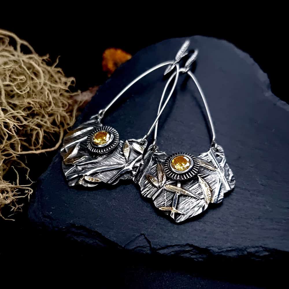 Fine Silver Earrings with Yellow CZ Earrings SweetyBijou Jewelry