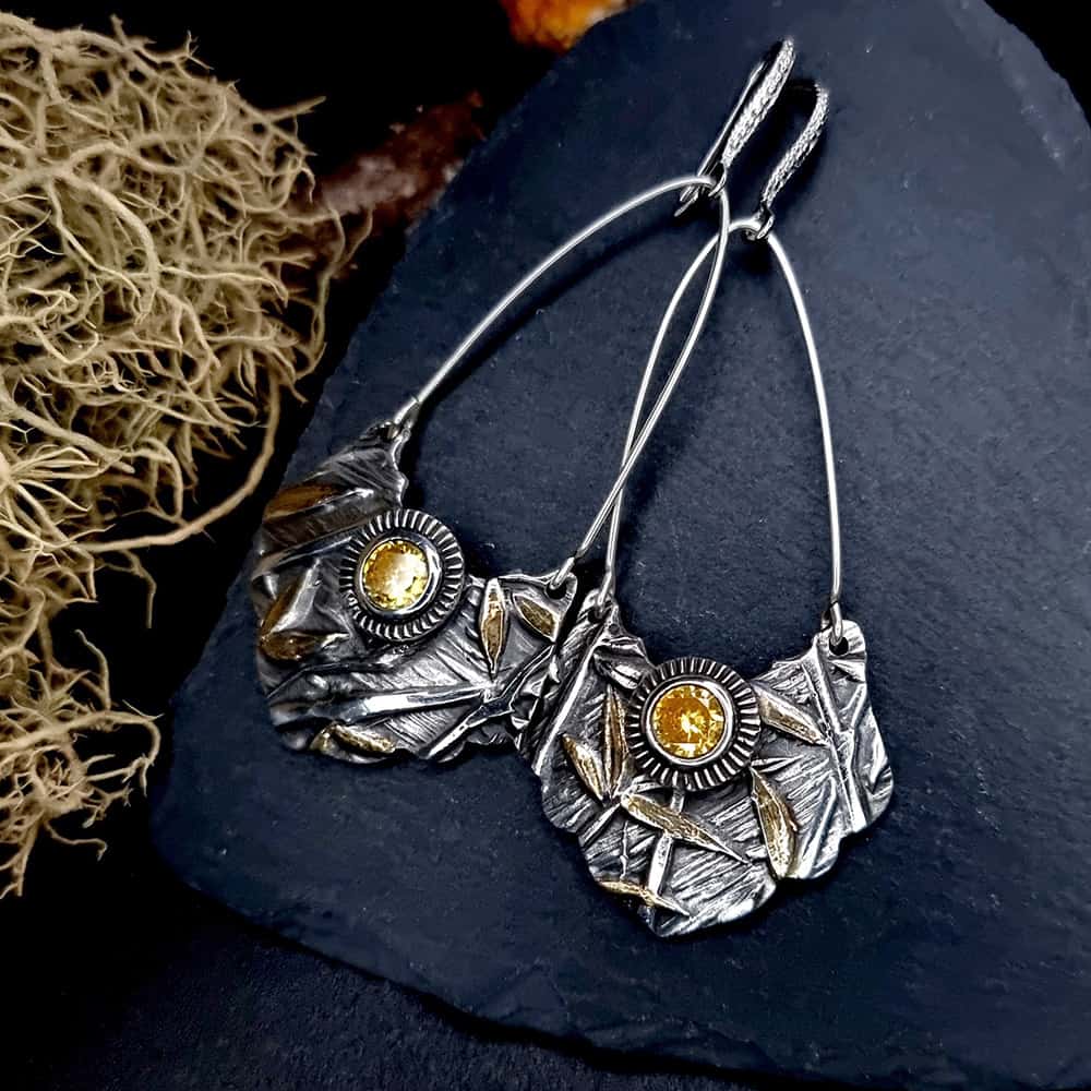 Fine Silver Earrings with Yellow CZ Earrings SweetyBijou Jewelry