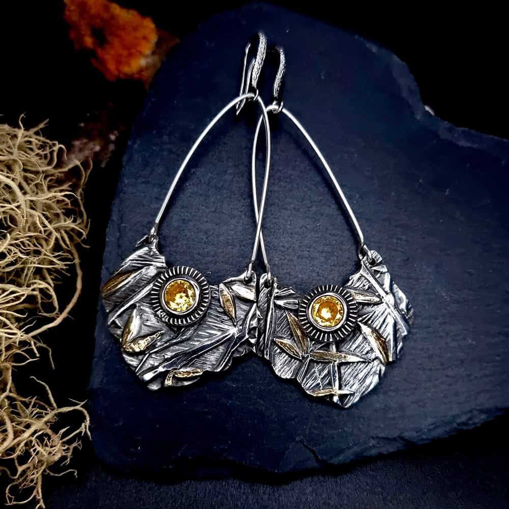 Fine Silver Earrings with Yellow CZ Earrings SweetyBijou Jewelry
