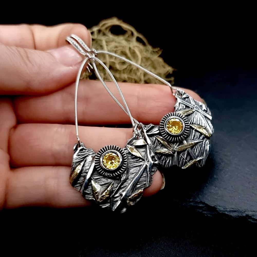 Fine Silver Earrings with Yellow CZ Earrings SweetyBijou Jewelry