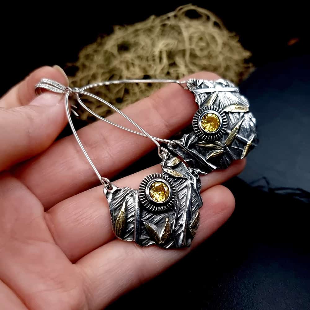 Fine Silver Earrings with Yellow CZ Earrings SweetyBijou Jewelry