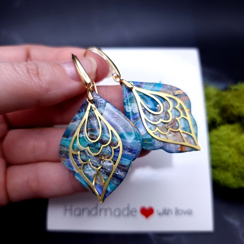 Mystic Feather Blue Stone Earrings - Token of Love for Special Days Earrings SweetyBijou Jewelry