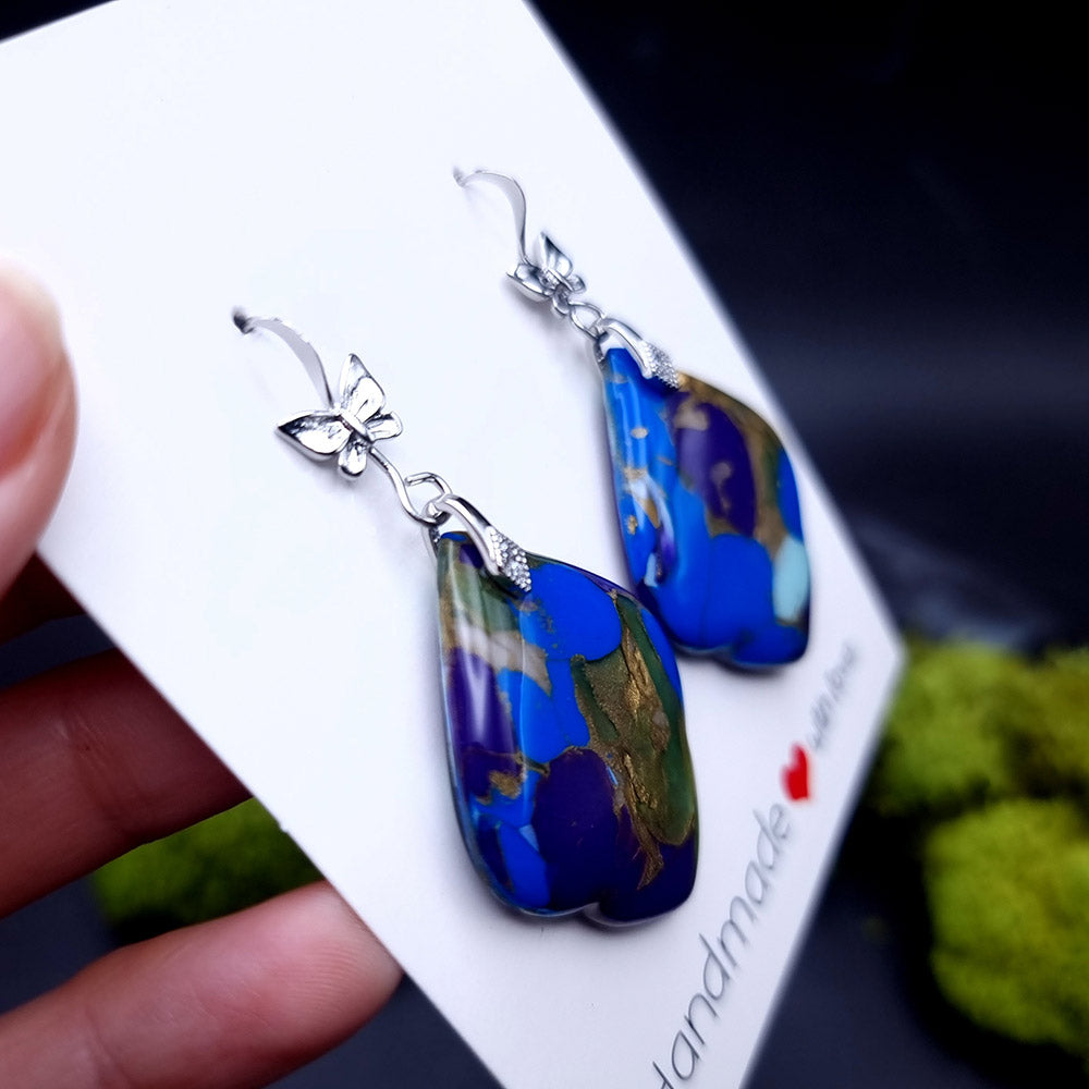 Azure Gold Vein Earrings - Unique Valentine's Day Treasure Earrings SweetyBijou Jewelry