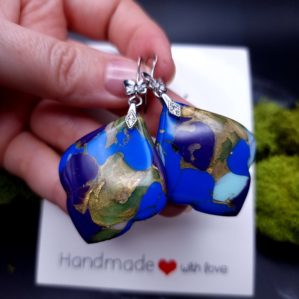 Azure Gold Vein Earrings - Unique Valentine's Day Treasure Earrings SweetyBijou Jewelry