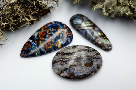 3 pcs Labradorite Pietersite Stone Mix (Set #7) Cabochons SweetyBijou Cabochons