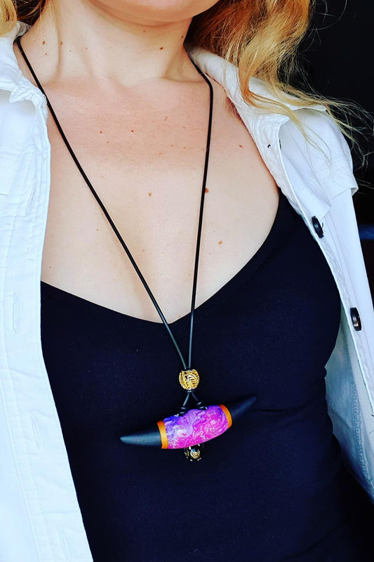 Long Pendant with Pink Black Bead Pendant SweetyBijou Jewelry