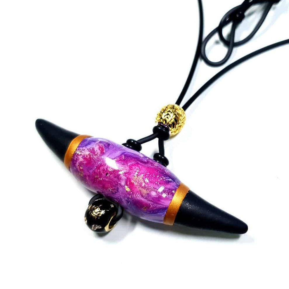 Long Pendant with Pink Black Bead Pendant SweetyBijou Jewelry Default Title