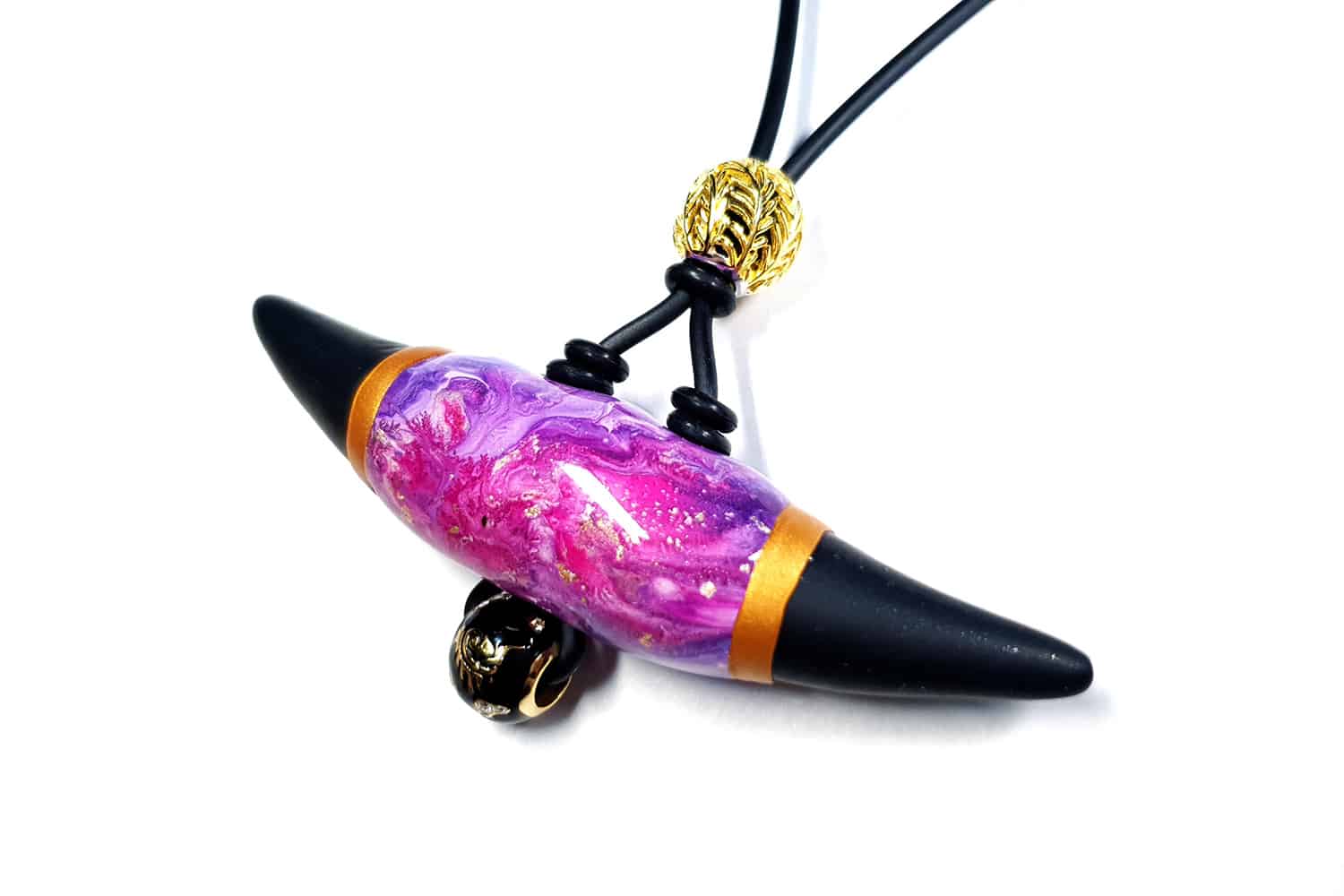Long Pendant with Pink Black Bead Pendant SweetyBijou Jewelry