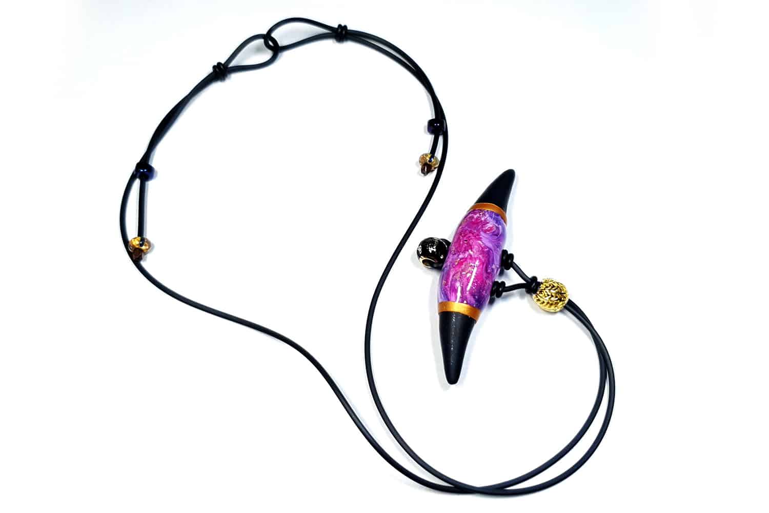 Long Pendant with Pink Black Bead Pendant SweetyBijou Jewelry