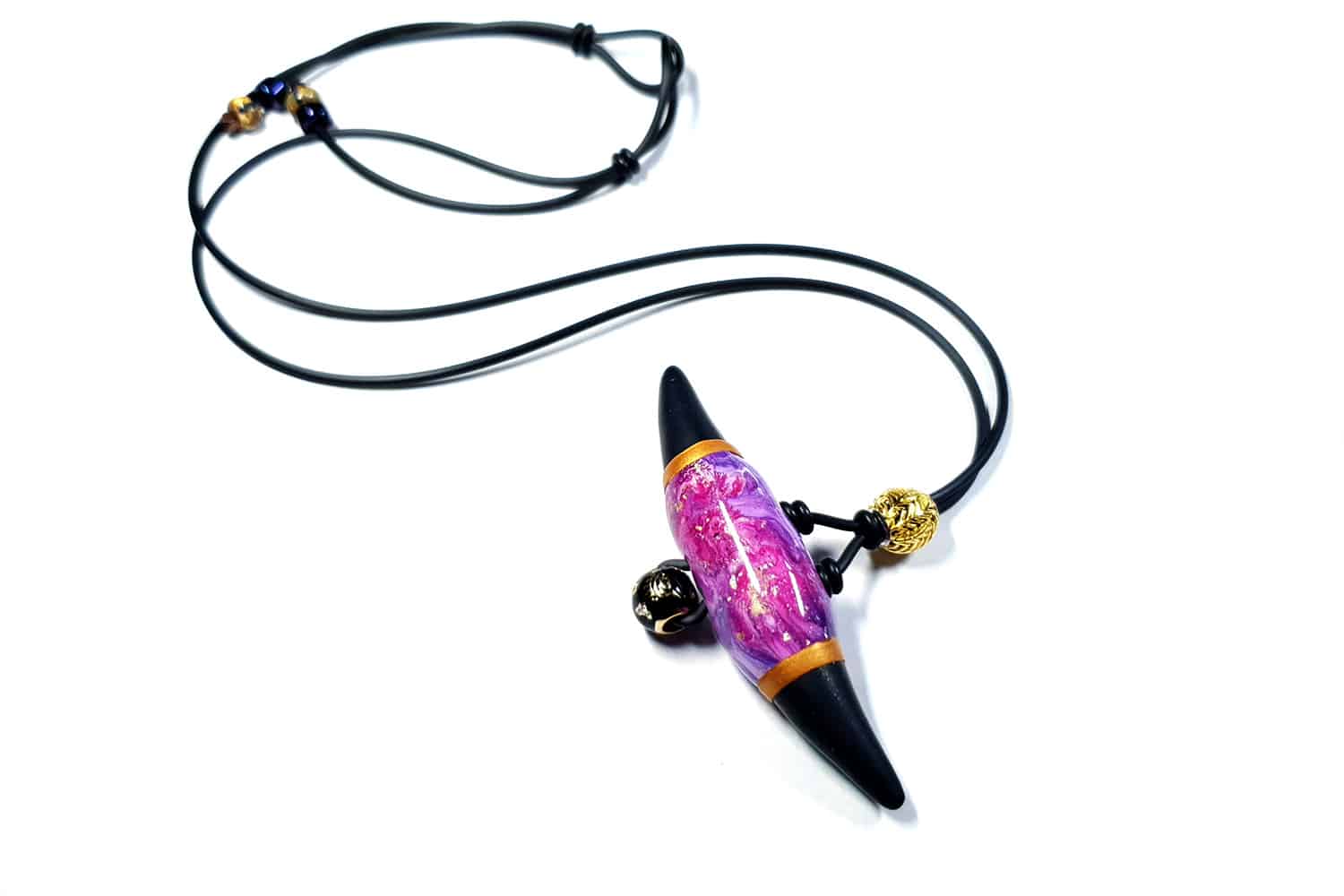 Long Pendant with Pink Black Bead Pendant SweetyBijou Jewelry