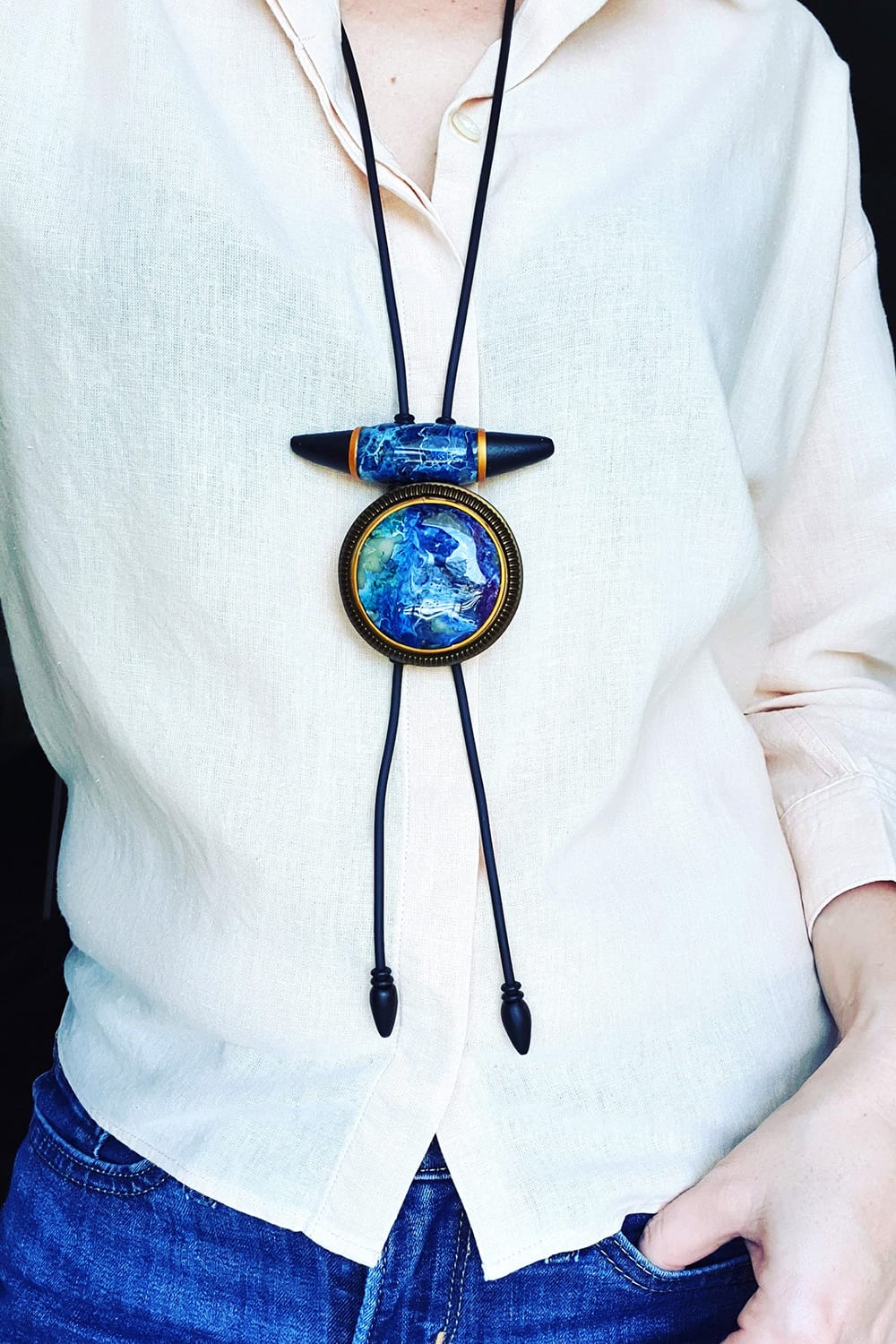 Long Pendant "Blue Lagune" Pendant SweetyBijou Jewelry