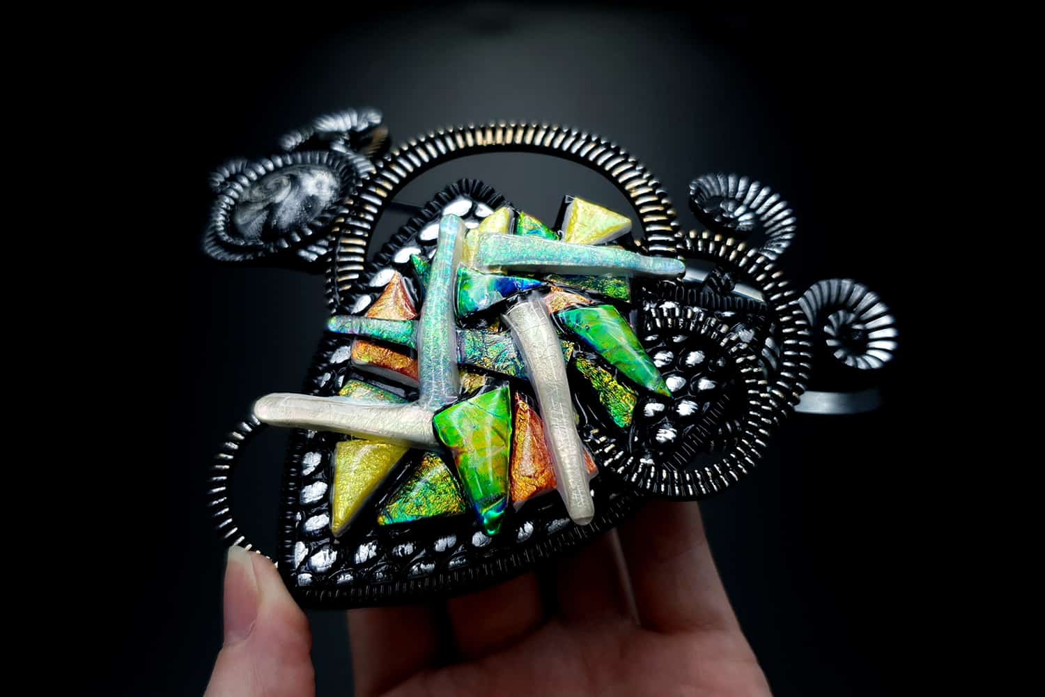 Fused Glass Necklace. Polymer clay Necklace SweetyBijou Jewelry