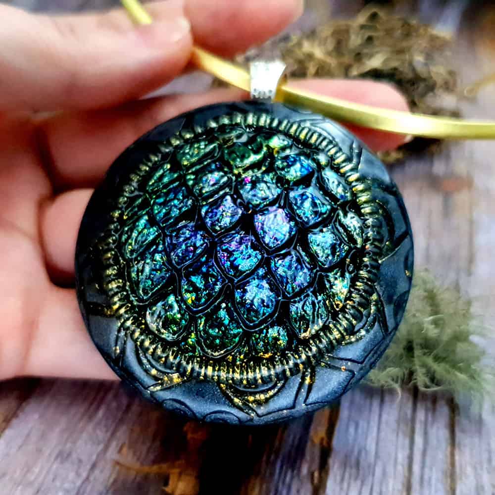 Polymer clay Green "Dragon's Treasure" Pendant Pendant SweetyBijou Jewelry