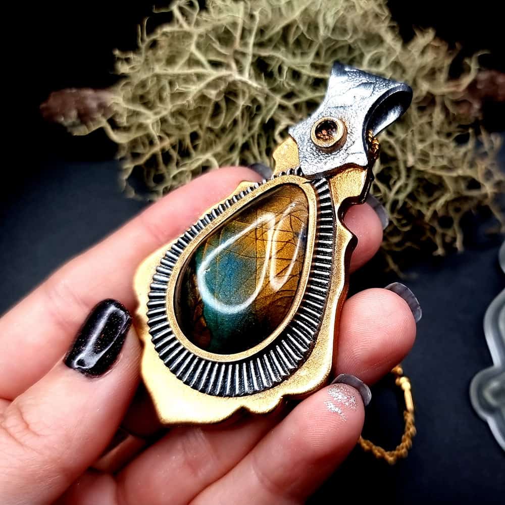 Unique polymer clay pendant "Golden Energy" Pendant SweetyBijou Jewelry