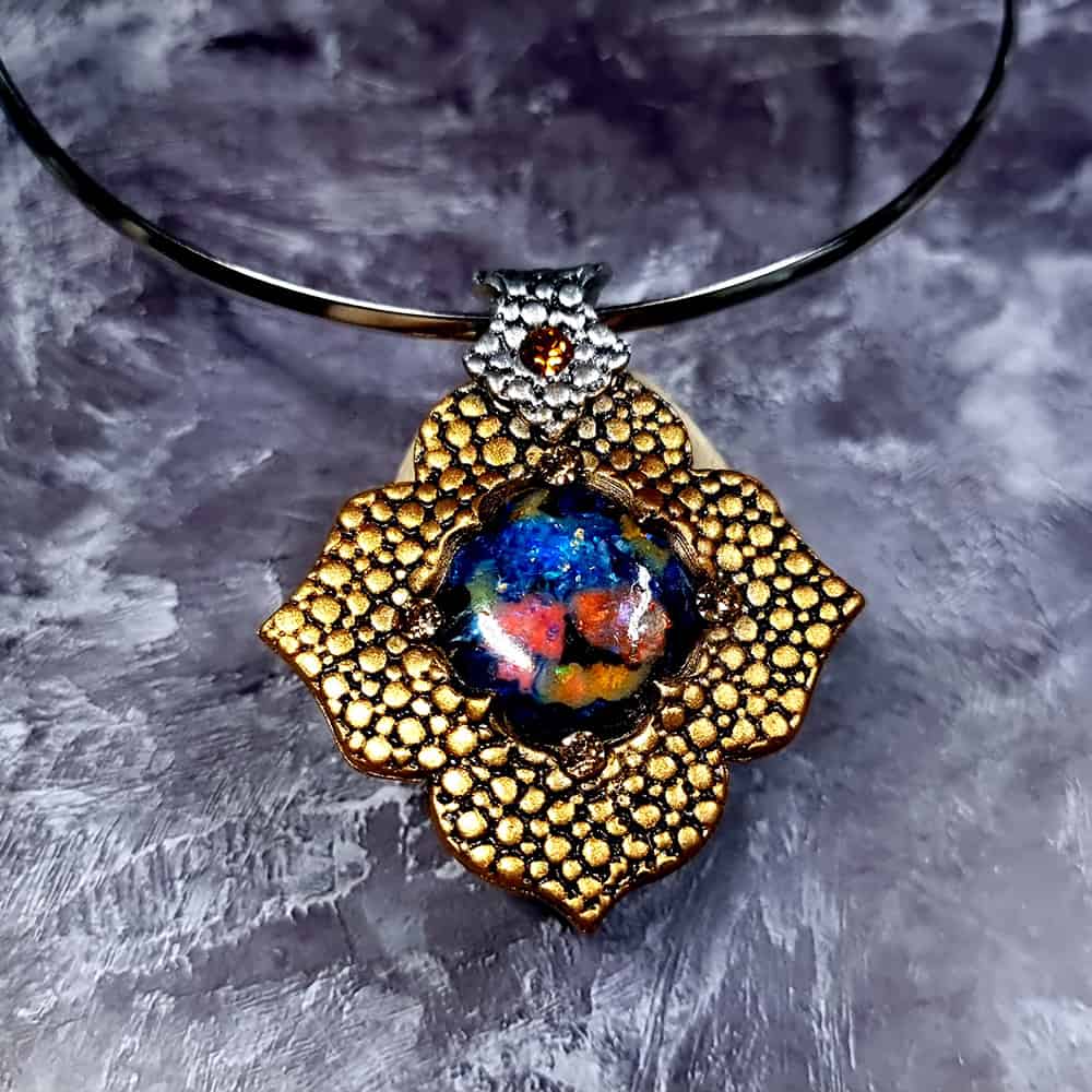 Amazing Polymer clay Pendant with Faux Opal Pendant SweetyBijou Jewelry