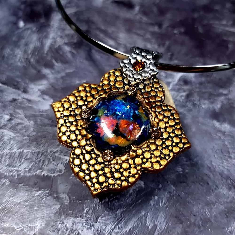 Amazing Polymer clay Pendant with Faux Opal Pendant SweetyBijou Jewelry