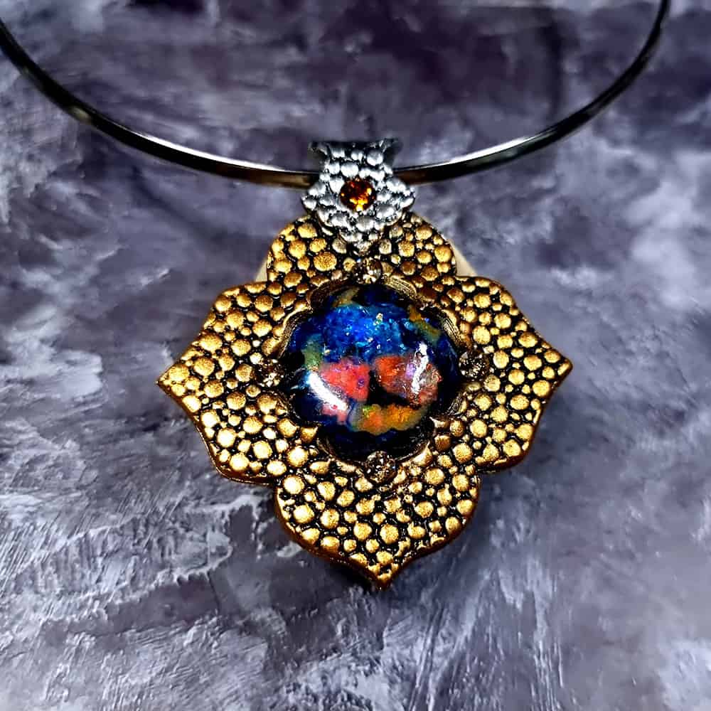 Amazing Polymer clay Pendant with Faux Opal Pendant SweetyBijou Jewelry Default Title