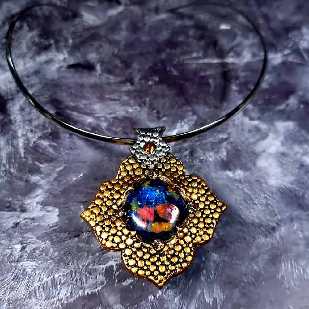 Amazing Polymer clay Pendant with Faux Opal Pendant SweetyBijou Jewelry