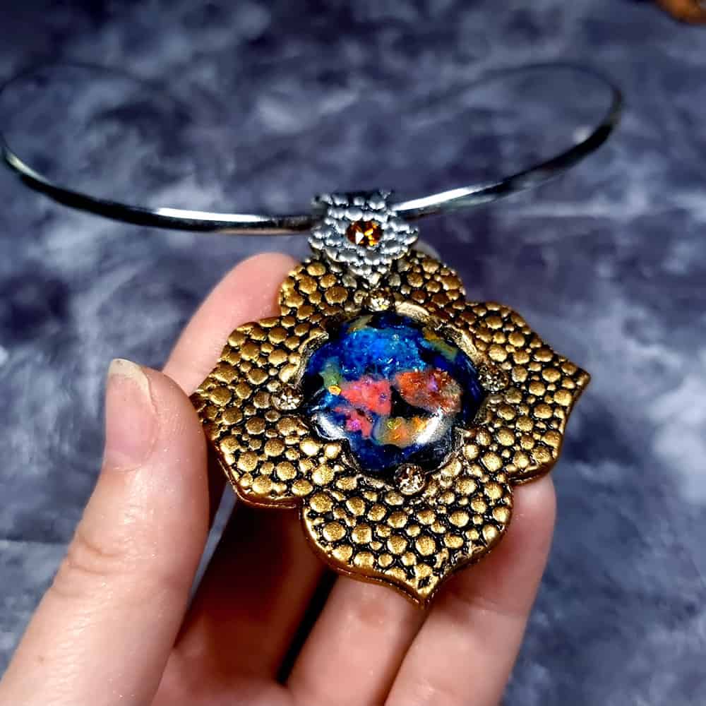 Amazing Polymer clay Pendant with Faux Opal Pendant SweetyBijou Jewelry