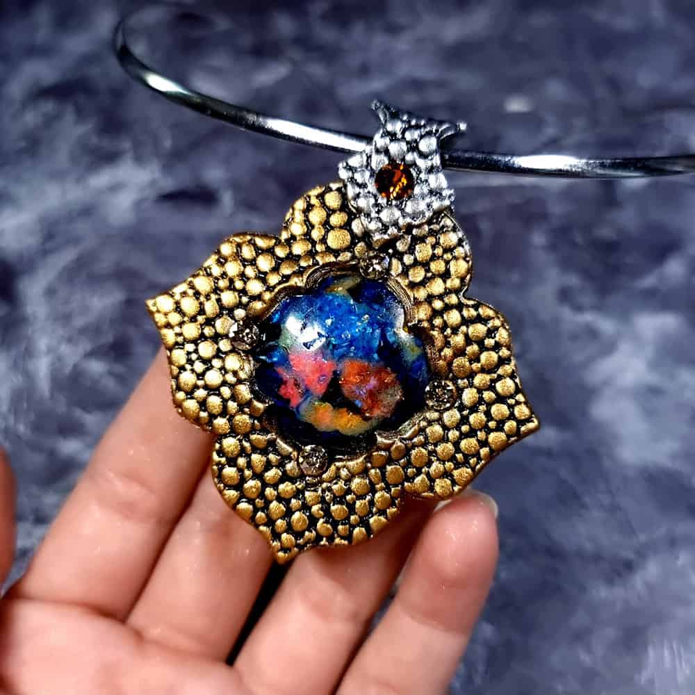 Amazing Polymer clay Pendant with Faux Opal Pendant SweetyBijou Jewelry