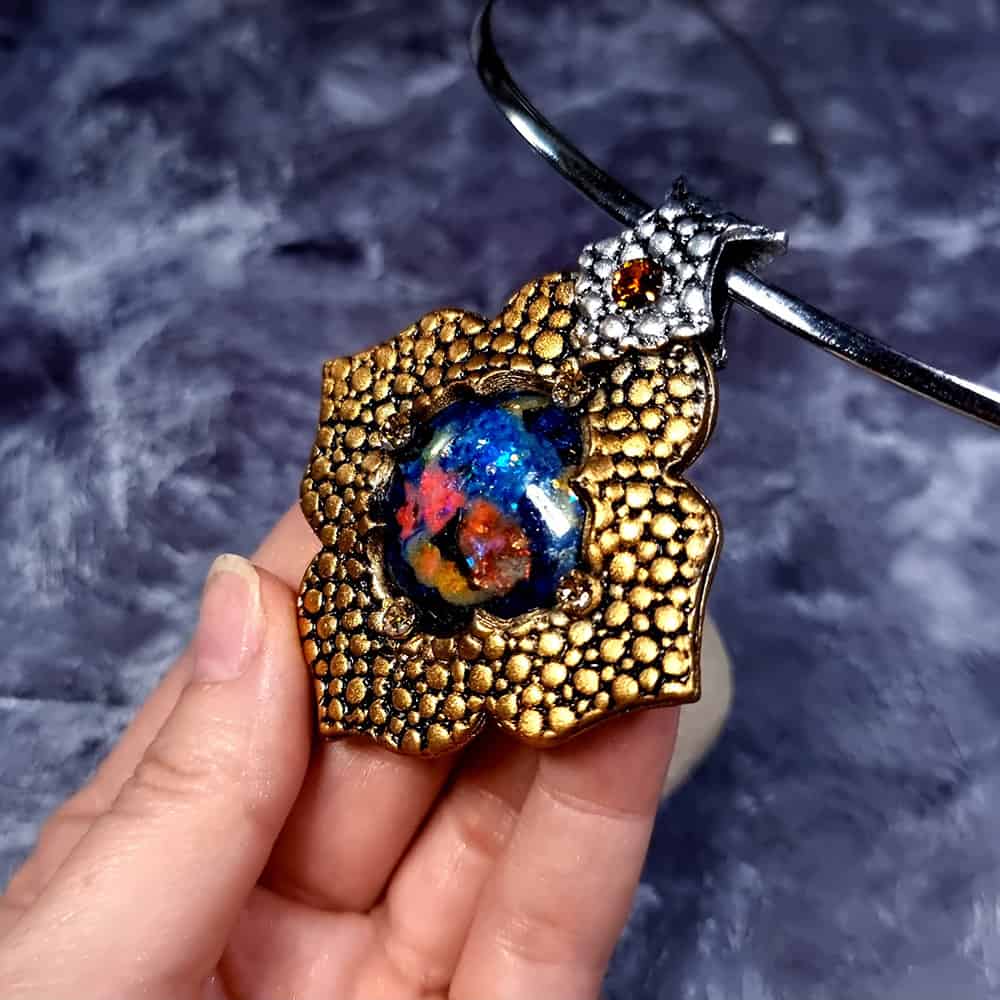 Amazing Polymer clay Pendant with Faux Opal Pendant SweetyBijou Jewelry