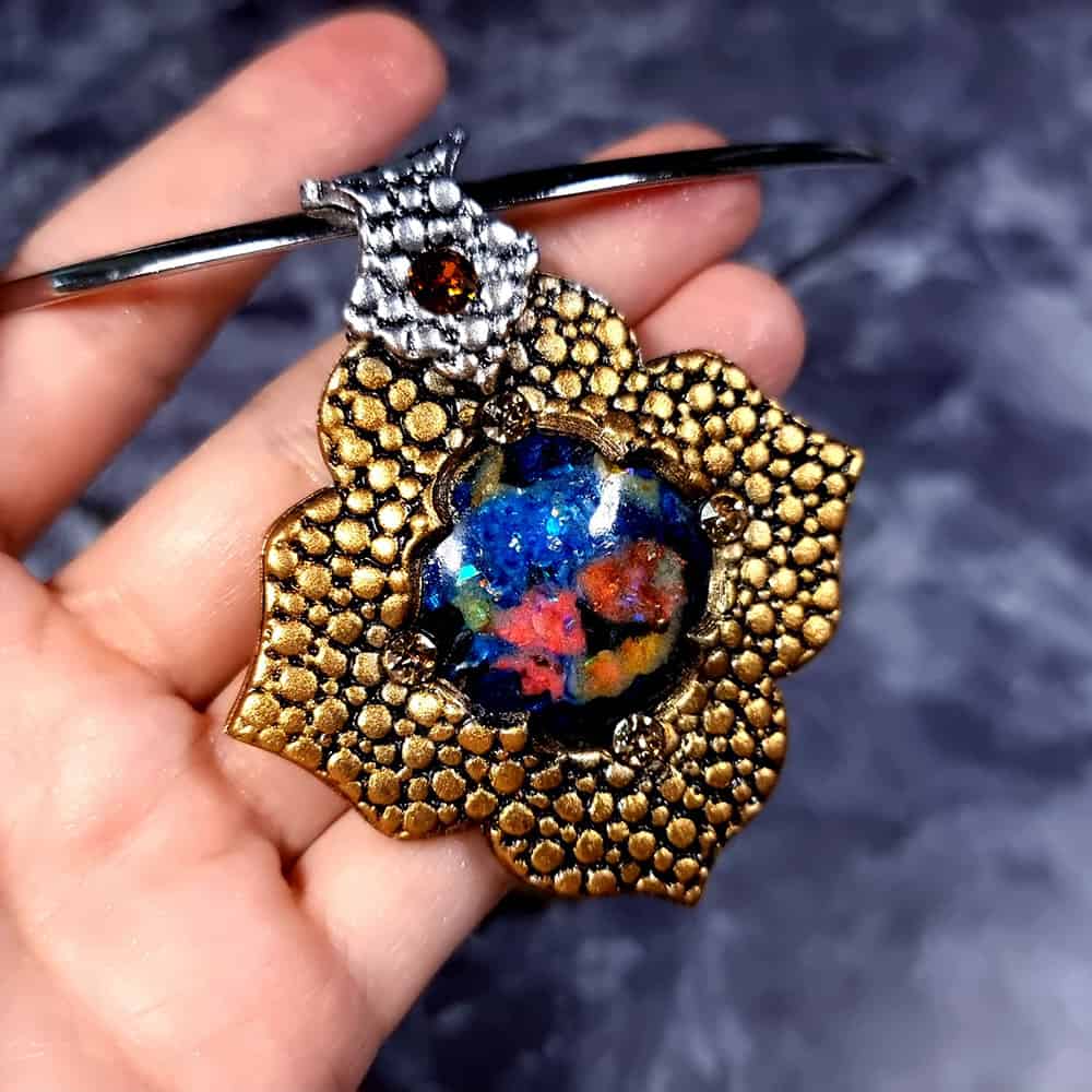Amazing Polymer clay Pendant with Faux Opal Pendant SweetyBijou Jewelry
