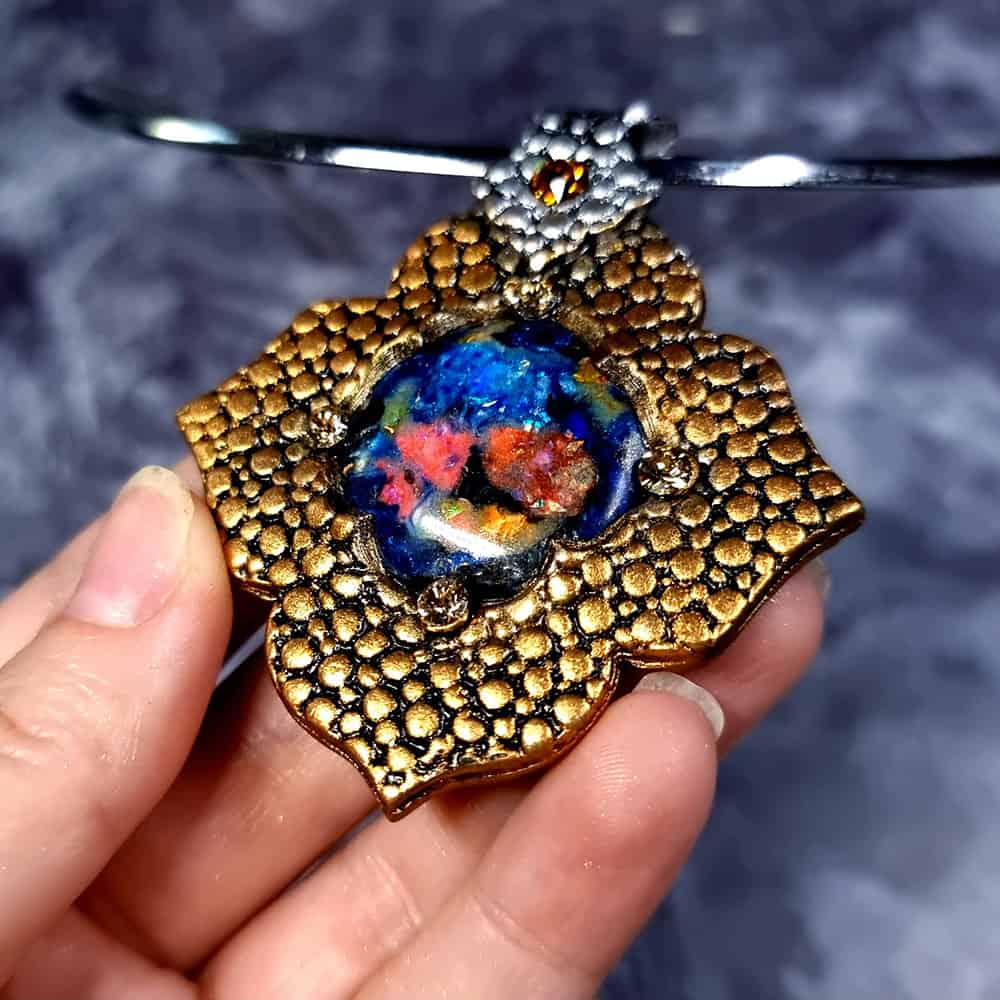 Amazing Polymer clay Pendant with Faux Opal Pendant SweetyBijou Jewelry