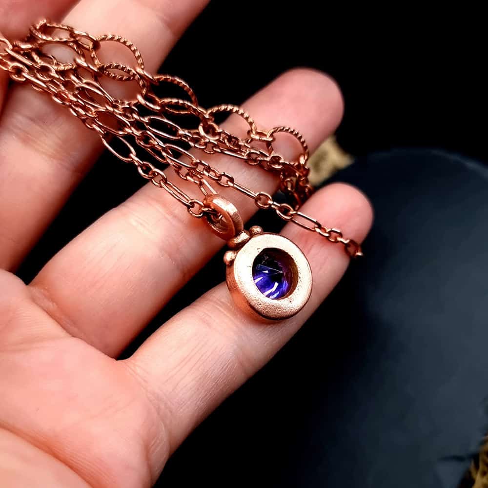 Metal Copper Pendant with Violet CZ on Copper chain Pendant SweetyBijou Jewelry