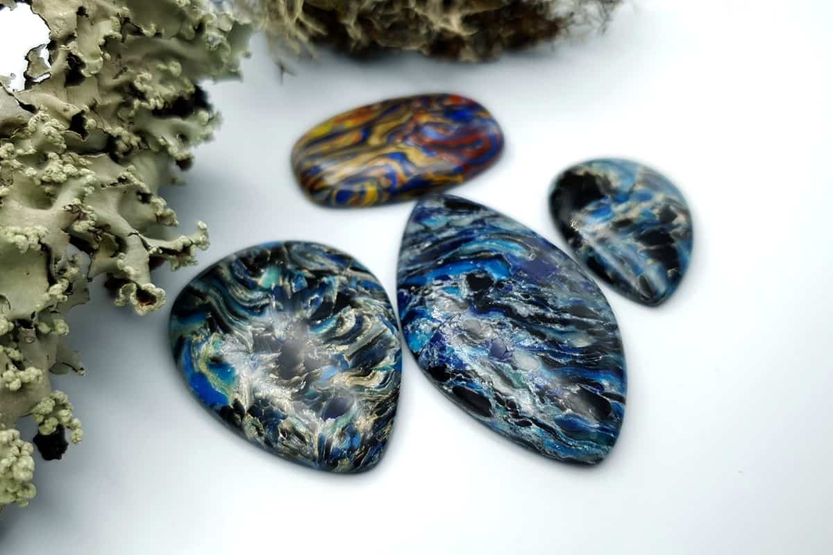 4 pcs Faux Pietersite Stones from Polymer Clay (#8) Cabochons SweetyBijou Cabochons