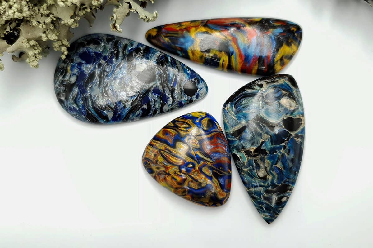 4 pcs Faux Pietersite Stones from Polymer Clay #11 Cabochons SweetyBijou Cabochons