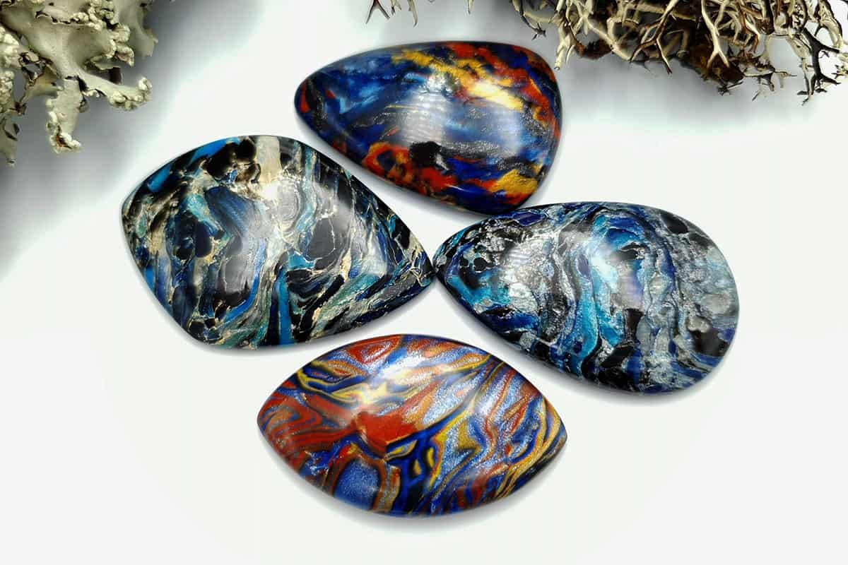 4 pcs Faux Pietersite Stones from Polymer Clay #12 Cabochons SweetyBijou Cabochons