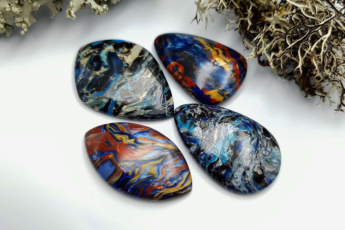 4 pcs Faux Pietersite Stones from Polymer Clay #12 Cabochons SweetyBijou Cabochons