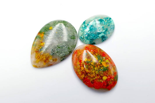 3 pcs Faux Moss Agate from Polymer Clay (Set-01) Cabochons SweetyBijou Cabochons