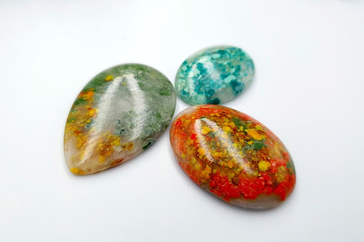 3 pcs Faux Moss Agate from Polymer Clay (Set-01) Cabochons SweetyBijou Cabochons