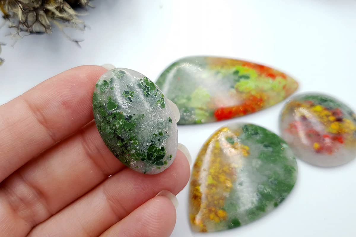 4 pcs Faux Moss Agate from Polymer Clay (Set-02) Cabochons SweetyBijou Cabochons