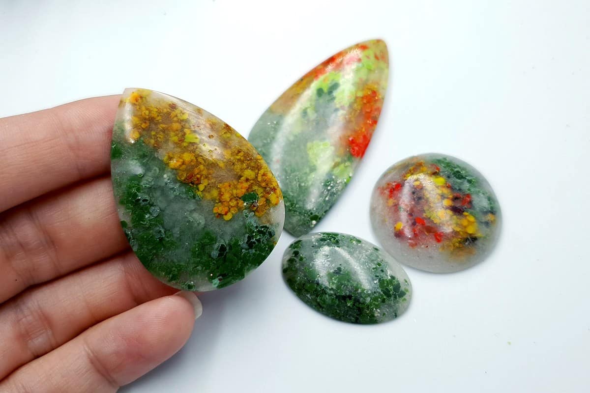 4 pcs Faux Moss Agate from Polymer Clay (Set-02) Cabochons SweetyBijou Cabochons