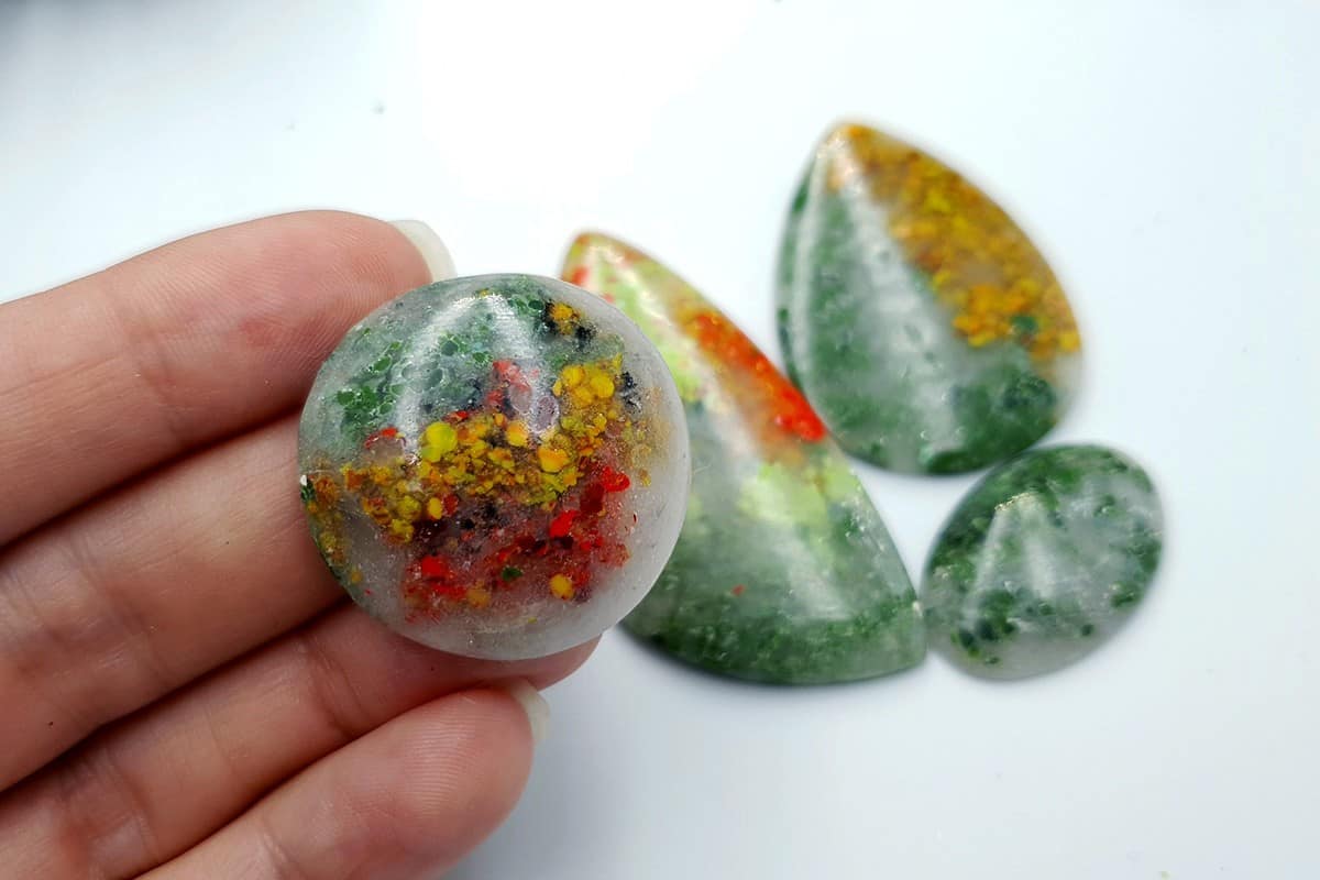 4 pcs Faux Moss Agate from Polymer Clay (Set-02) Cabochons SweetyBijou Cabochons