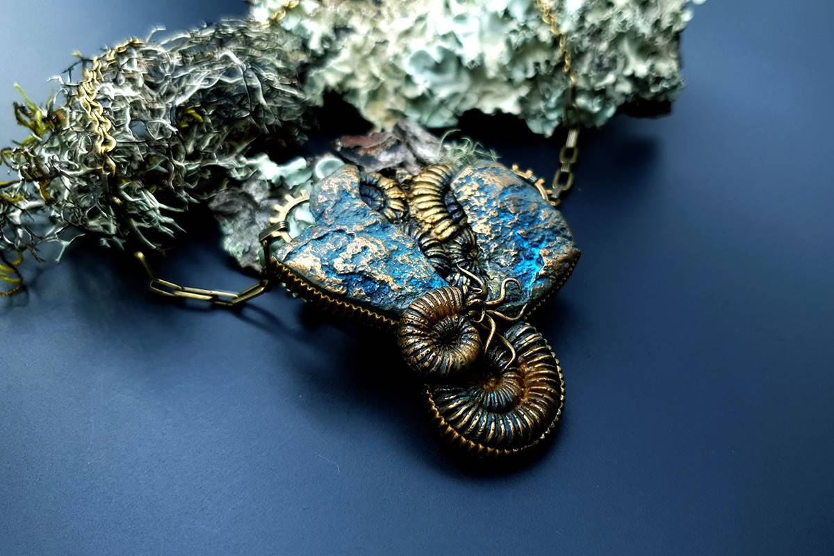 Polymer clay Pendant Fosilized Treasure Pendant SweetyBijou Jewelry