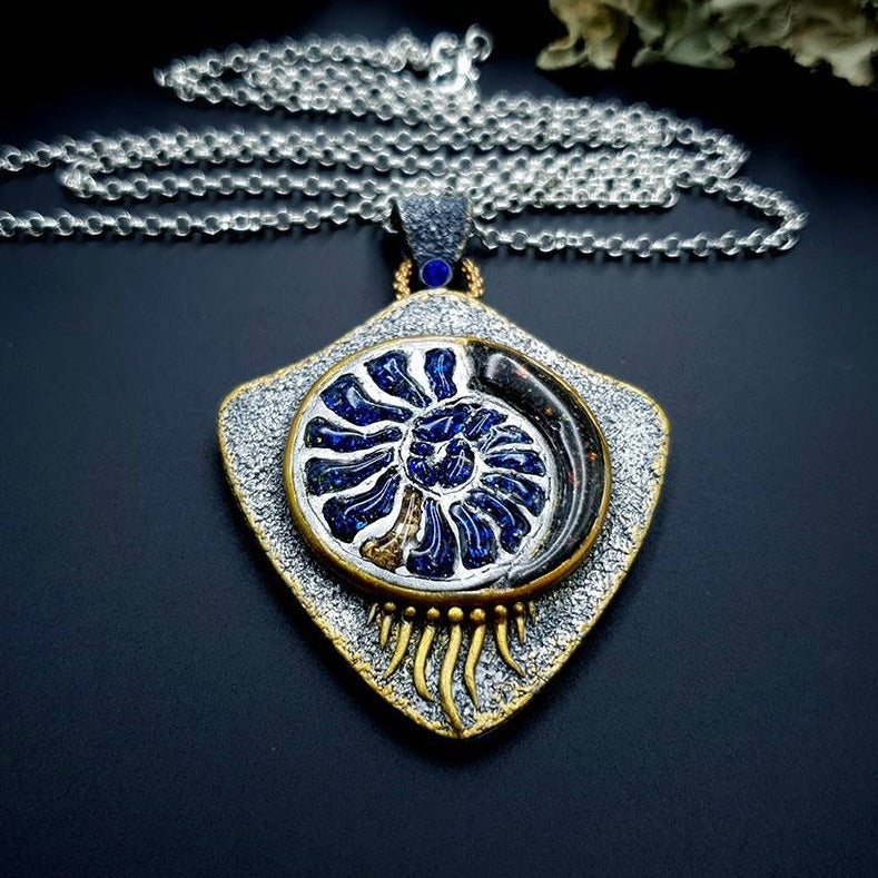 Blue Ammonite Pendant Pendant SweetyBijou Jewelry Default Title