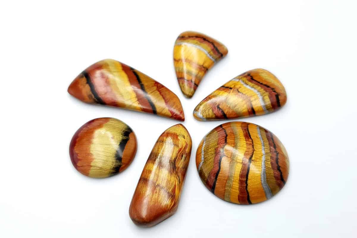 6 pcs Faux Tiger Eye Stones from Polymer Clay Cabochons SweetyBijou Cabochons