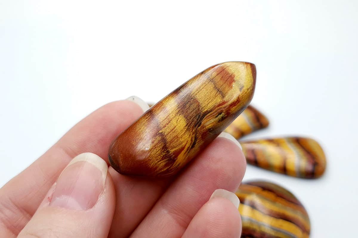 6 pcs Faux Tiger Eye Stones from Polymer Clay Cabochons SweetyBijou Cabochons