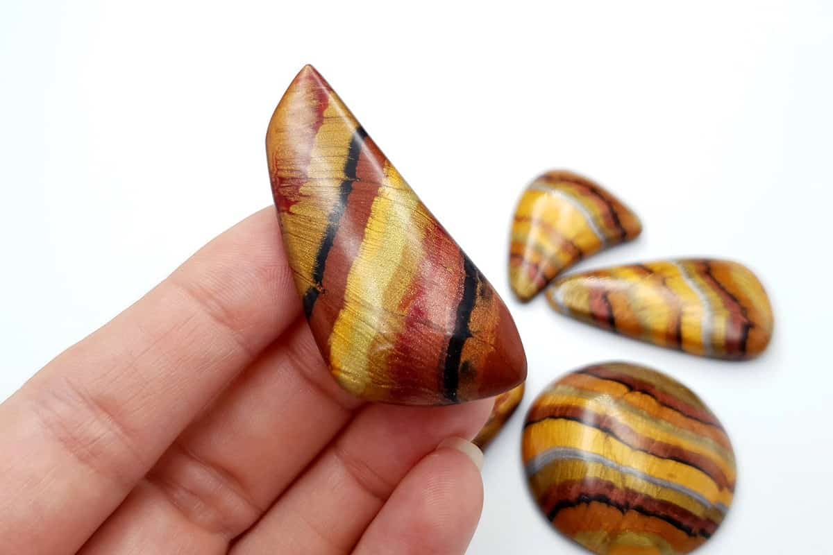 6 pcs Faux Tiger Eye Stones from Polymer Clay Cabochons SweetyBijou Cabochons