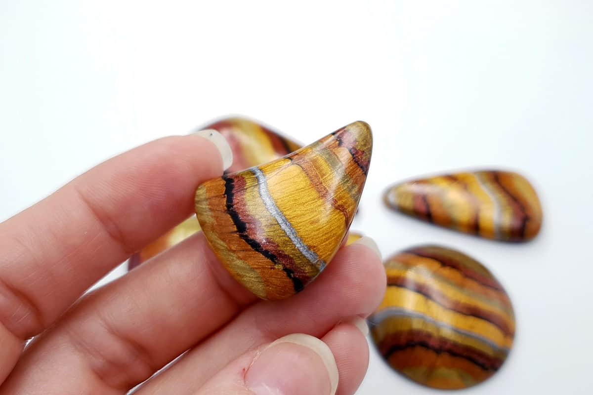 6 pcs Faux Tiger Eye Stones from Polymer Clay Cabochons SweetyBijou Cabochons
