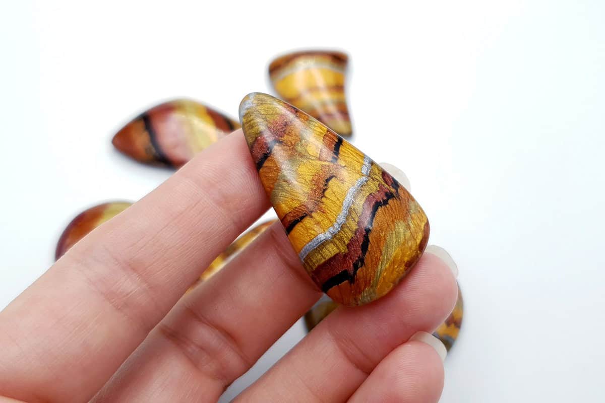 6 pcs Faux Tiger Eye Stones from Polymer Clay Cabochons SweetyBijou Cabochons