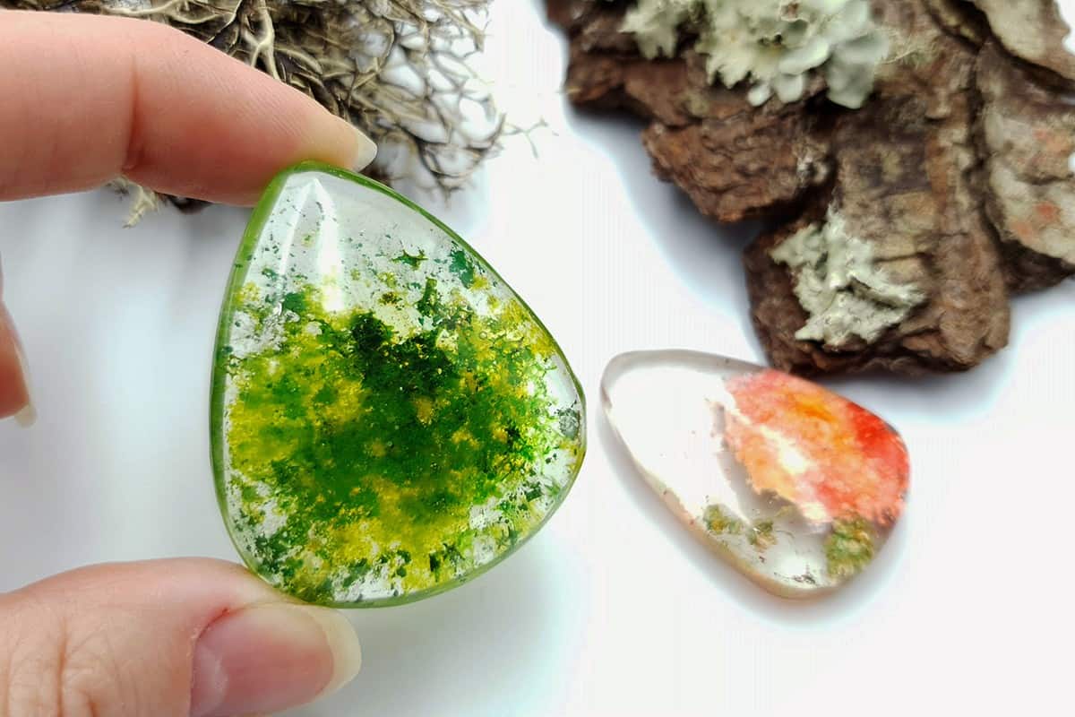 Faux Moss Agate + Faux Lodolite Quartz Stones Cabochons SweetyBijou Cabochons
