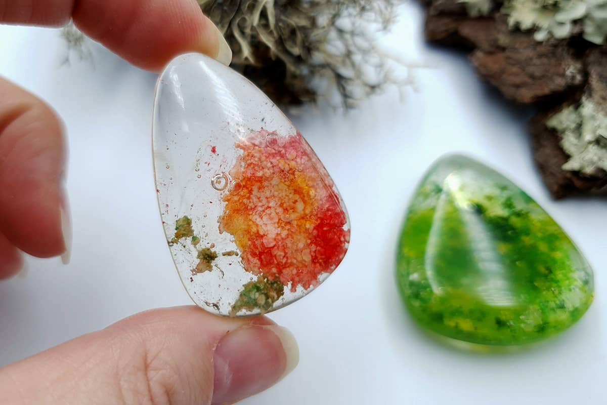 Faux Moss Agate + Faux Lodolite Quartz Stones Cabochons SweetyBijou Cabochons